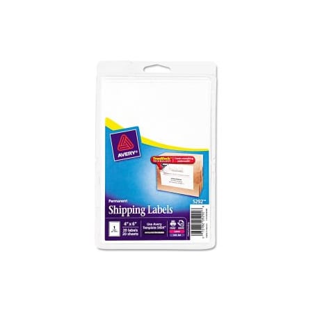 Avery Avery Laser/Inkjet Shipping Labels w/TrueBlock Technology, 4 x 6, White, 20/PK 5292